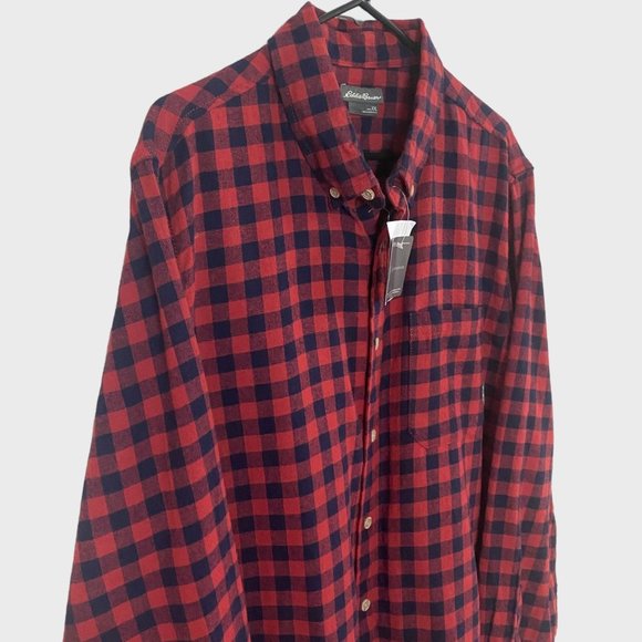 Eddie Bauer Button Down Flannel Shirt Mens 2XL Red Black Casual Long Sleeve NEW - Picture 4 of 14